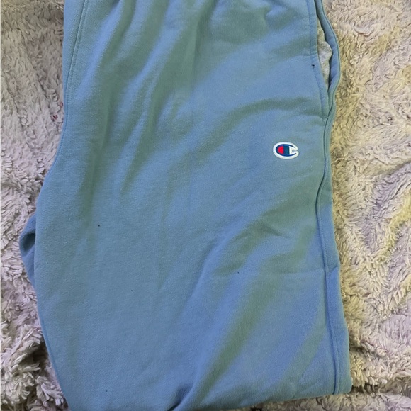 Large Baby Blue champion sweatpants with dark blue lettering and symbol - Picture 2 of 3